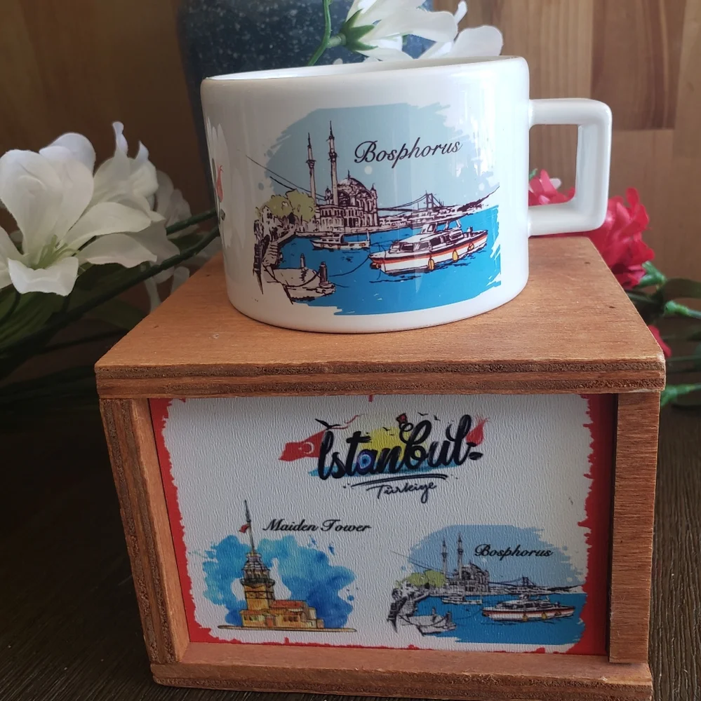 Porcelain Cup with Box Handmade Istanbul Turkey